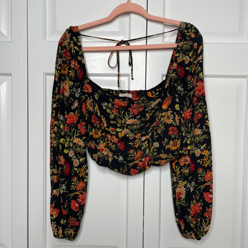 Urban Outfitters Red Orange Tie Front Ruched Blouse